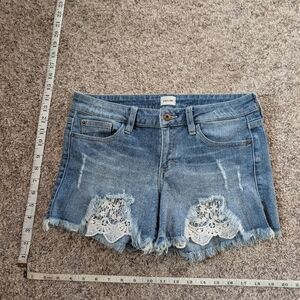 Lace Peek-a-boo Light Blue Denim Shorts